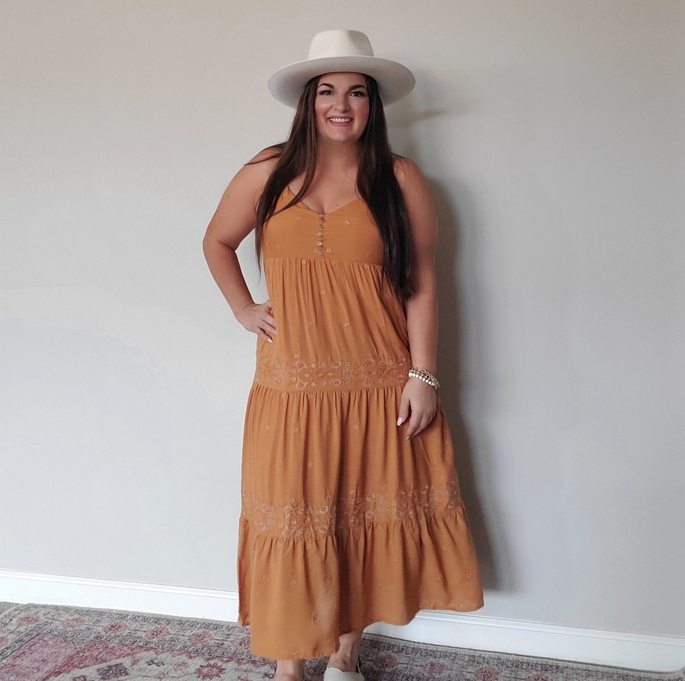 Golden Embroidered Adjustable Strap Midi Dess
